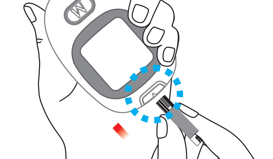 Inserting the contact-bar end of a strip into the meter