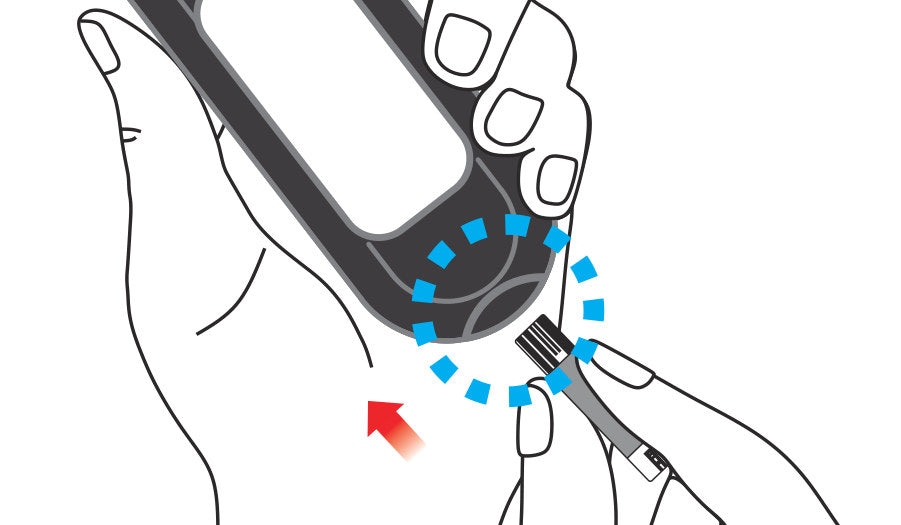 Inserting the contact-bar end of a strip into the meter